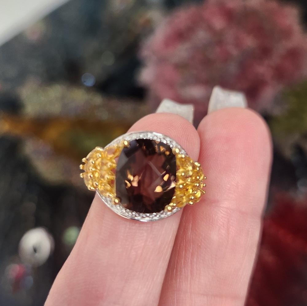 Smokey Quartz and Citrine Ring With Bonus Ring